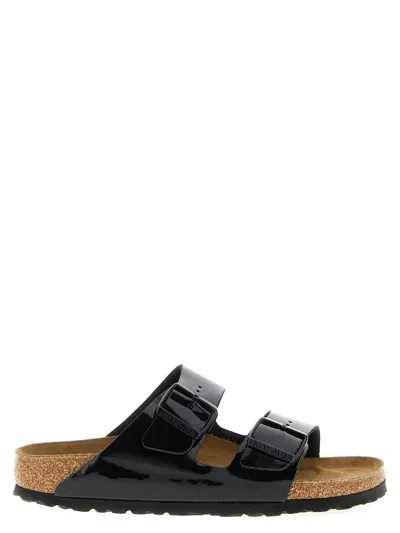 Birkenstock Arizona Birko-flor Black Patent Two Bar Mules