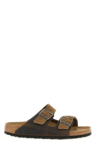 Birkenstock Arizona Slippers With Cork Midsole And Suede Upper In Brown