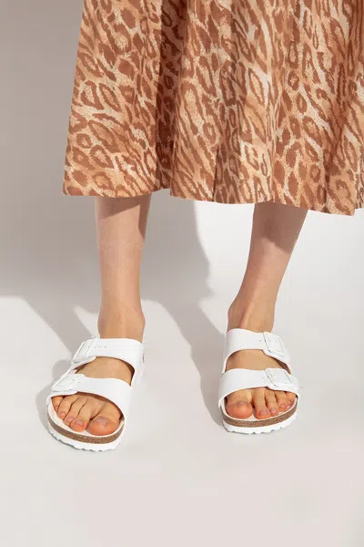 Birkenstock Womens White Arizona Double-strap Patent-leather Flat Sandal