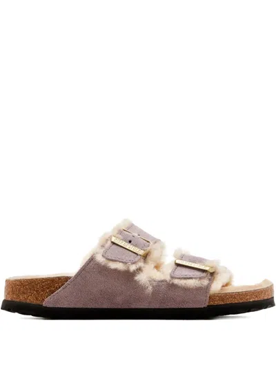 Birkenstock Arizona Buckle Shearling Sandals In Purple