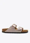 Birkenstock Arizona Big Buckle Leather Slides With Buckle In Gold