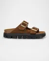 Birkenstock Arizona Buckle Suede Flatform Sandals In Dark Tea