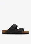 Birkenstock Arizona Wide Black Birko-flor Two Bar Mules In Gray