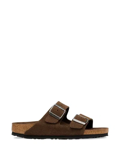 Birkenstock Brown Arizona Slides With Soft Footbed In Suede In Multi