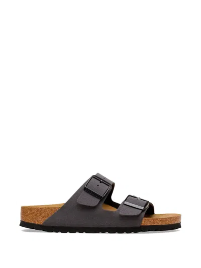 Birkenstock Arizona Bs Leather Slides With Buckle In Black