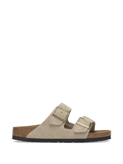 Birkenstock Open-toe Slide Sandals With Suede Leather Straps In Burgundy