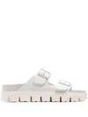 Birkenstock Leather Sandals With Two Buckle Straps In White