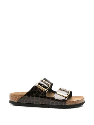 Birkenstock Arizona Croc-effect Buckle-fastening Sandals In Brown