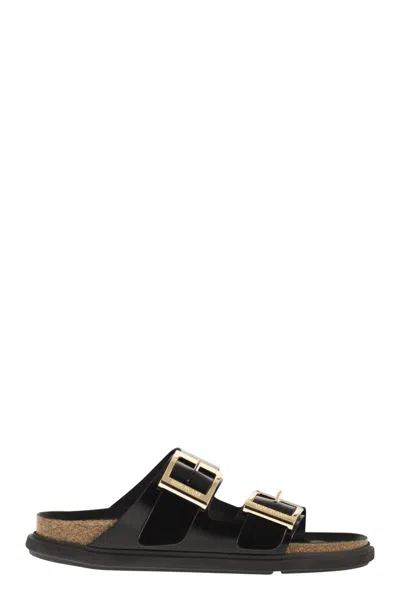 Birkenstock Arizona Droplet Buckle Shiny Leather Sandals In Multi