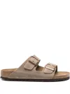Birkenstock 'arizona' Beige Slip-on Sandals With Engraved Logo In Suede And Cork Woman In Brown