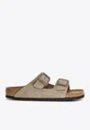Birkenstock Arizona Double Buckle Suede Slides In Taupe
