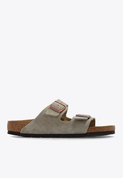 Birkenstock Arizona Double-strap Leather Slides In Taupe