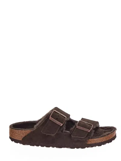 Birkenstock Arizona Double Strap Shearling Sandals In Marrone