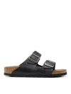 Birkenstock Textured Leather Ar Zona Bs Sandals With Double Buckle In Black