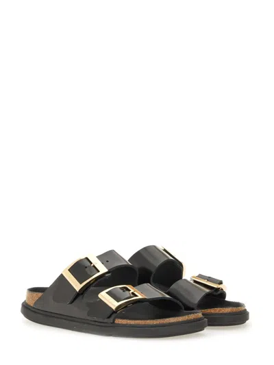 Birkenstock Arizona Droplet Buckle Shiny Leather Sandals In Multi