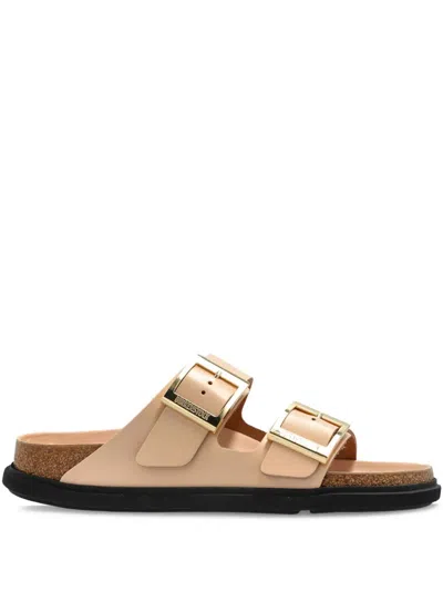 Birkenstock Arizona Droplet Buckle Shiny Leather Sandals In Neutral