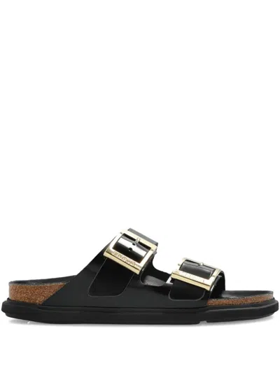 Birkenstock Arizona Droplet Buckle Shiny Leather Sandals Shoes In Black