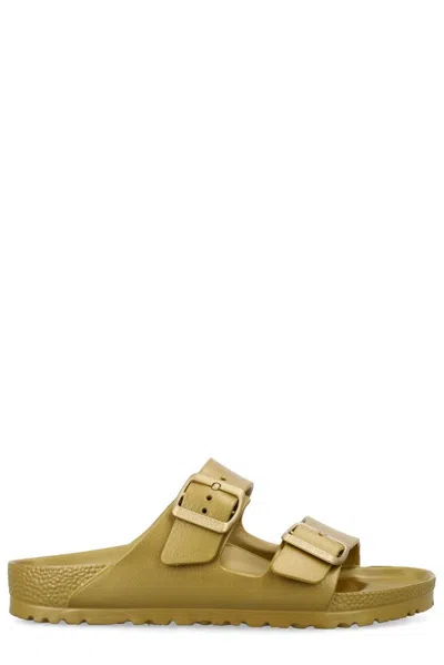 Birkenstock Arizona Eva Glamour Gold Two Bar Mules In Gde