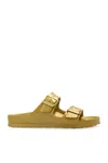 Birkenstock Arizona Eva Glamour Gold Two Bar Mules In Glamour Gold