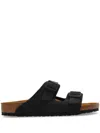 Birkenstock Arizona Double-strap Leather Slides In Grey