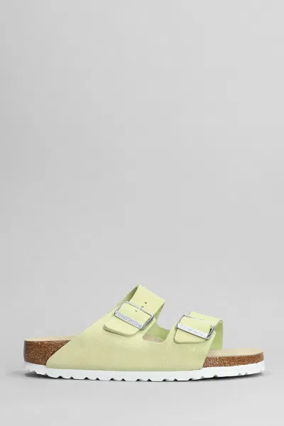 Birkenstock Arizona Flats In Green Suede
