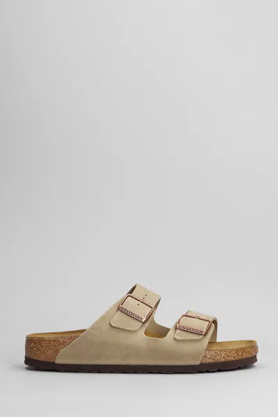 Birkenstock Arizona Flats In Taupe Leather In Brown