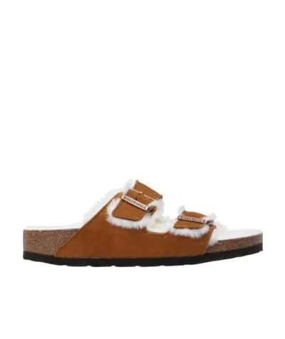 Birkenstock Arizona Fur Buckle Detail Sandals In Brown