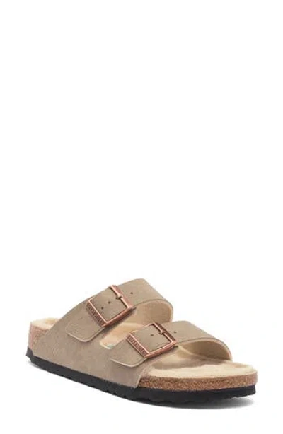 Birkenstock Arizona Genuine Shearling Lined Slide Sandal In Gray Taupe/ Sandcastle