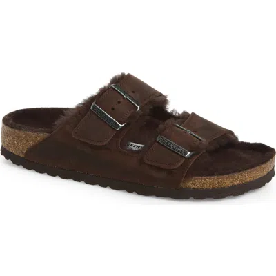 Birkenstock Arizona Genuine Shearling Lined Slide Sandal In Brown