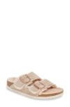 Birkenstock Arizona Genuine Shearling Lined Slide Sandal In Taupe