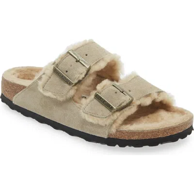 Birkenstock Arizona Genuine Shearling Slide Sandal In Nude