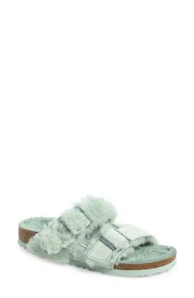 Birkenstock Arizona Genuine Teddy Shearling Lined Slide Sandal In Green
