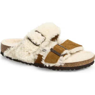 Birkenstock Arizona Genuine Teddy Shearling Lined Slide Sandal In Brown