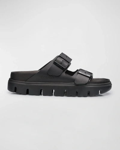 Birkenstock Arizona Exquisite Leather Dual-buckle Platform Sandals In Black