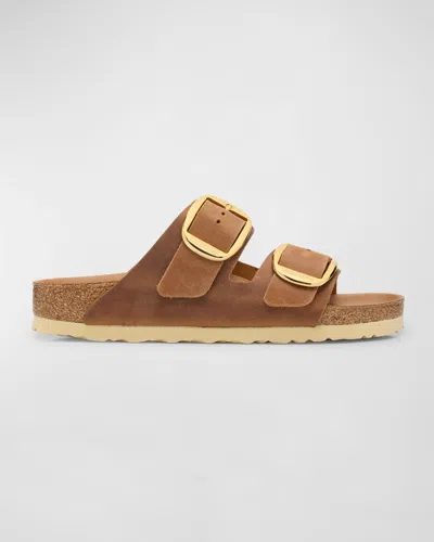 Birkenstock Arizona Leather Dual-buckle Slide Sandals In Cognac