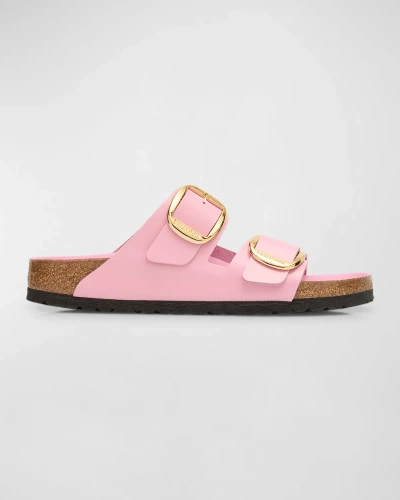 Birkenstock Arizona Leather Dual-buckle Slide Sandals In Fondant Pink