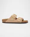 Birkenstock Nubuck Leather Sandals Sandcastle With Golden Buckles In Sandcastle