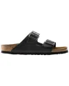 Birkenstock Arizona Birko-flor Black Patent Two Bar Mules In Black