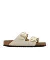 Birkenstock Arizona Double-buckle Metallic Slides In Nude