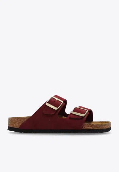 Birkenstock Arizona Leather Slides In Bordeaux