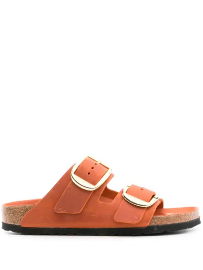 Birkenstock Arizona Leather Slides In Orange