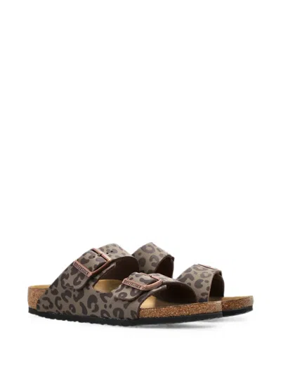 Birkenstock Kids' Arizona Leopard-print Double-strap Slides In Multi