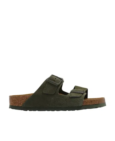Birkenstock Arizona Logo-engraved Suede Sandals In Green