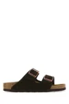 Birkenstock Arizona Slippers In Dark Suede In Mocha