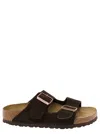 BIRKENSTOCK BROWN SLIP-ON SANDALS WITH ENGRAVED LOGO IN LEATHER AND CORK MAN