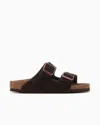 Birkenstock Brown Narrow Suede Soft Footbed Arizona Sandals In Mocha