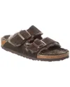 Birkenstock Arizona Brown Fur Suede Slides In Brown