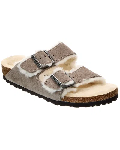Birkenstock Arizona Shearling & Suede Sandals In Grey
