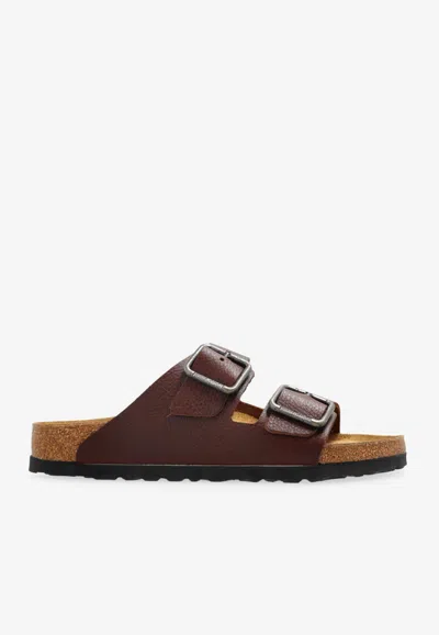 Birkenstock Arizona Natural Leather Slides In Brown