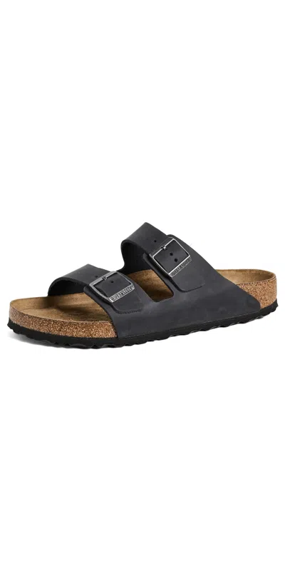 Birkenstock Narrow Arizona Oiled Leather Sandal In Black